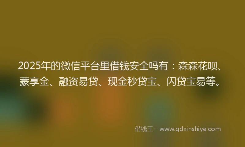 2025年的微信平台里借钱安全吗有：森森花呗、蒙享金、融资易贷、现金秒贷宝、闪贷宝易等。