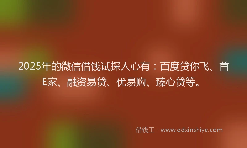 2025年的微信借钱试探人心有：百度贷你飞、首E家、融资易贷、优易购、臻心贷等。