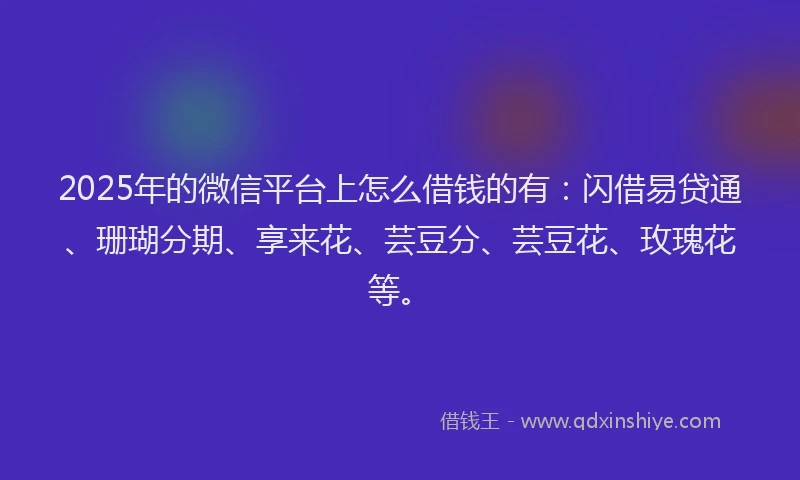 2025年的微信平台上怎么借钱的有：闪借易贷通、珊瑚分期、享来花、芸豆分、芸豆花、玫瑰花等。