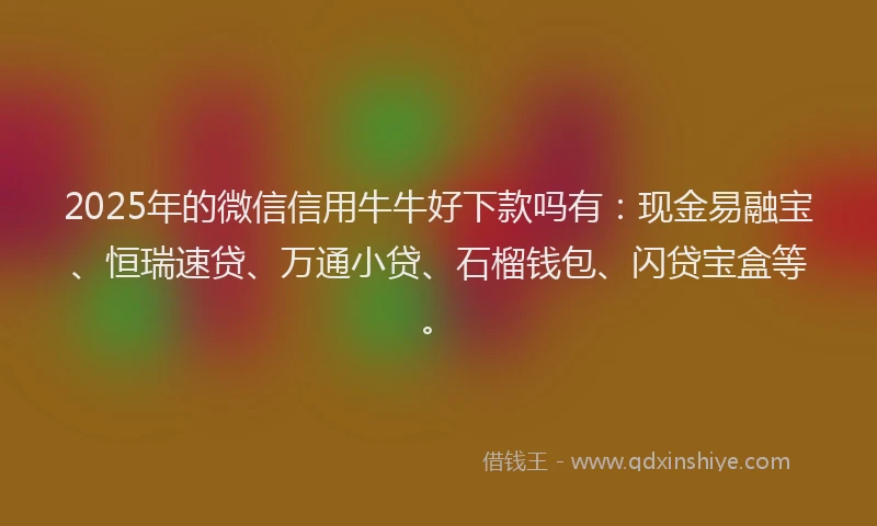 2025年的微信信用牛牛好下款吗有：现金易融宝、恒瑞速贷、万通小贷、石榴钱包、闪贷宝盒等。