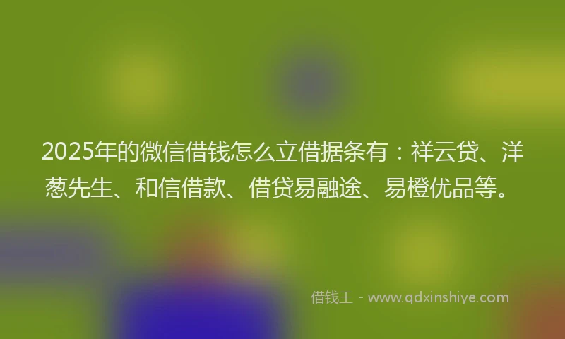2025年的微信借钱怎么立借据条有：祥云贷、洋葱先生、和信借款、借贷易融途、易橙优品等。