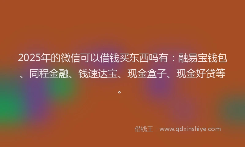 2025年的微信可以借钱买东西吗有：融易宝钱包、同程金融、钱速达宝、现金盒子、现金好贷等。