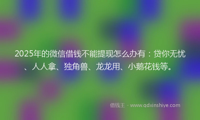 2025年的微信借钱不能提现怎么办有：贷你无忧、人人拿、独角兽、龙龙用、小鹅花钱等。