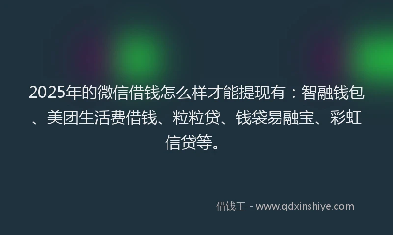 2025年的微信借钱怎么样才能提现有：智融钱包、美团生活费借钱、粒粒贷、钱袋易融宝、彩虹信贷等。