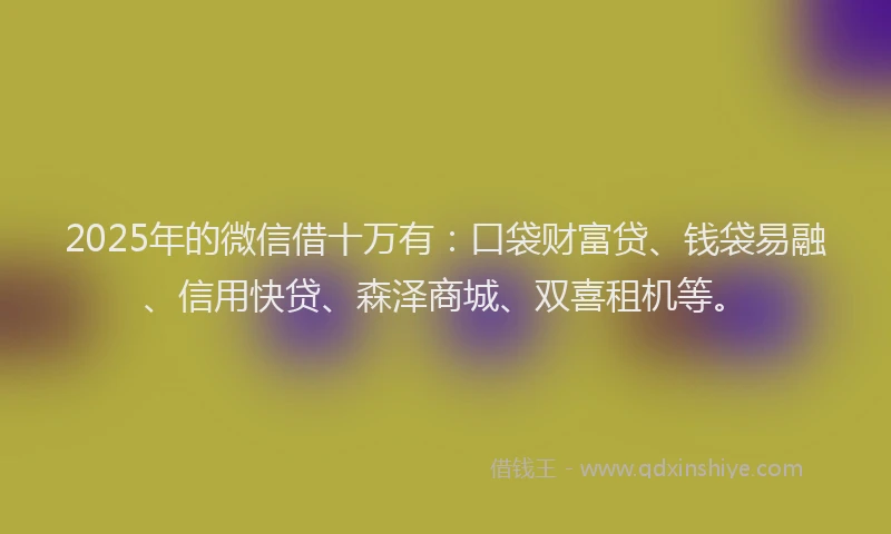 2025年的微信借十万有：口袋财富贷、钱袋易融、信用快贷、森泽商城、双喜租机等。