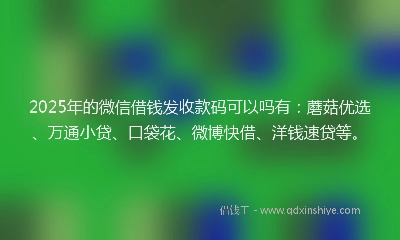 2025年的微信借钱发收款码可以吗有：蘑菇优选、万通小贷、口袋花、微博快借、洋钱速贷等。
