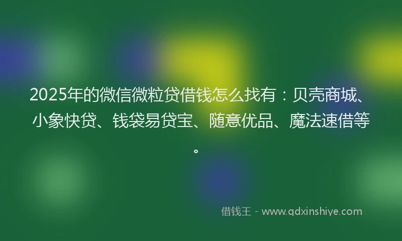 2025年的微信微粒贷借钱怎么找有：贝壳商城、小象快贷、钱袋易贷宝、随意优品、魔法速借等。