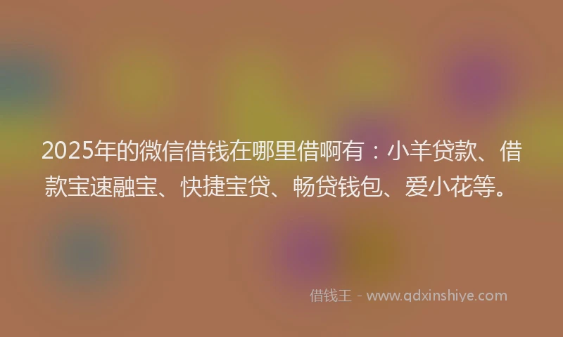 2025年的微信借钱在哪里借啊有：小羊贷款、借款宝速融宝、快捷宝贷、畅贷钱包、爱小花等。