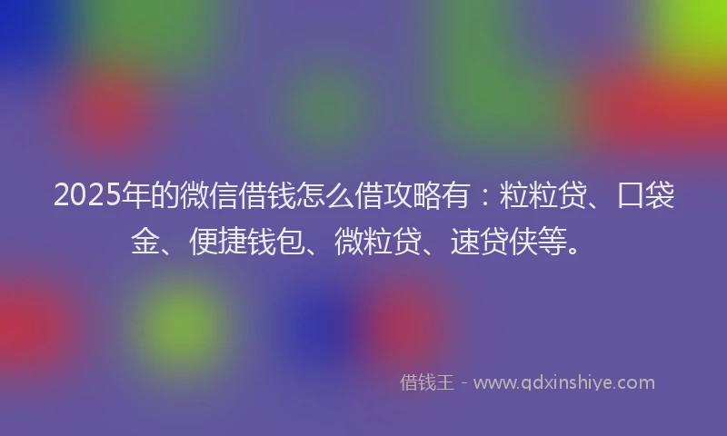 2025年的微信借钱怎么借攻略有：粒粒贷、口袋金、便捷钱包、微粒贷、速贷侠等。