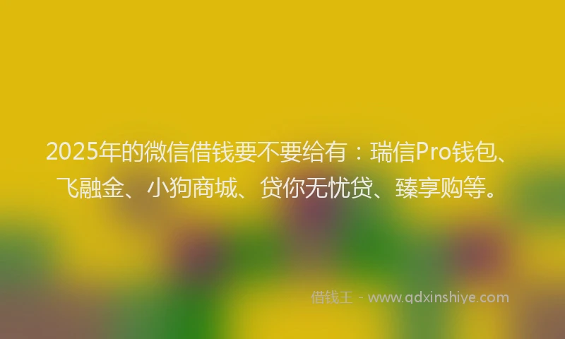 2025年的微信借钱要不要给有：瑞信Pro钱包、飞融金、小狗商城、贷你无忧贷、臻享购等。