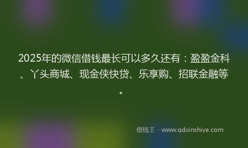 2025年的微信借钱最长可以多久还有：盈盈金科、丫头商城、现金侠快贷、乐享购、招联金融等。