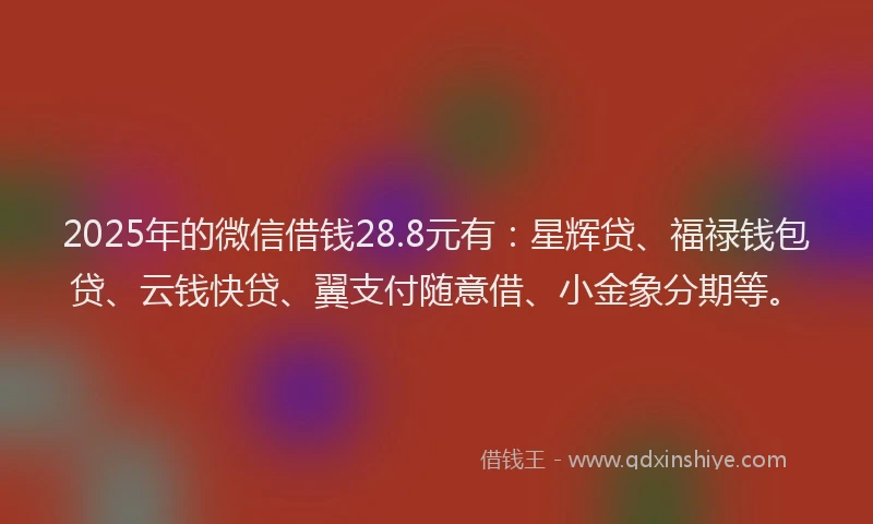 2025年的微信借钱28.8元有：星辉贷、福禄钱包贷、云钱快贷、翼支付随意借、小金象分期等。