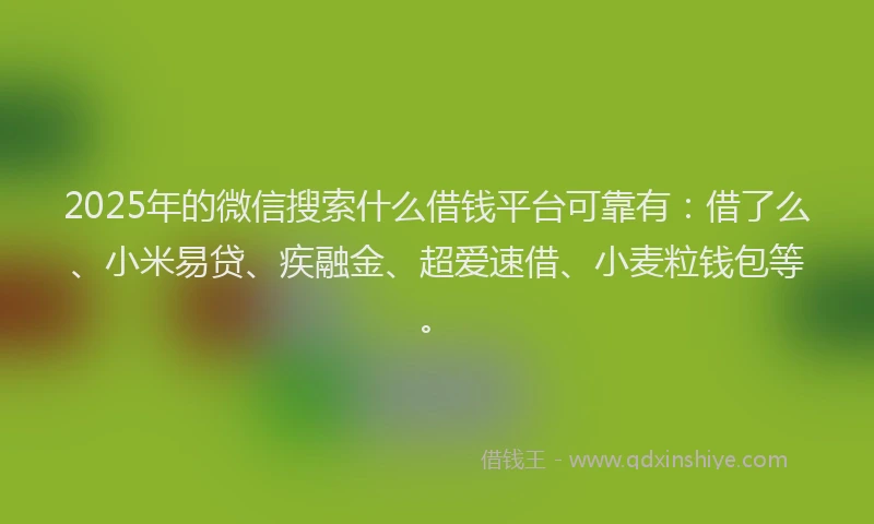2025年的微信搜索什么借钱平台可靠有：借了么、小米易贷、疾融金、超爱速借、小麦粒钱包等。