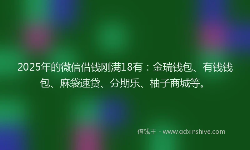 2025年的微信借钱刚满18有：金瑞钱包、有钱钱包、麻袋速贷、分期乐、柚子商城等。