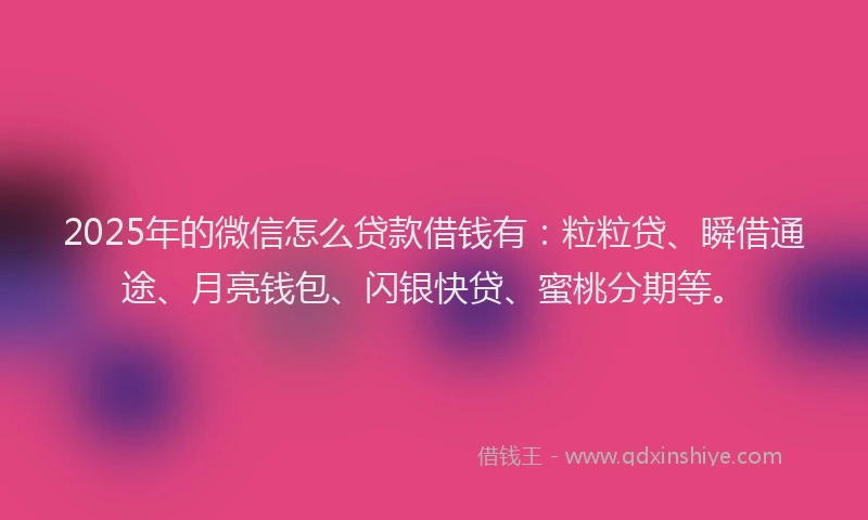 2025年的微信怎么贷款借钱有：粒粒贷、瞬借通途、月亮钱包、闪银快贷、蜜桃分期等。