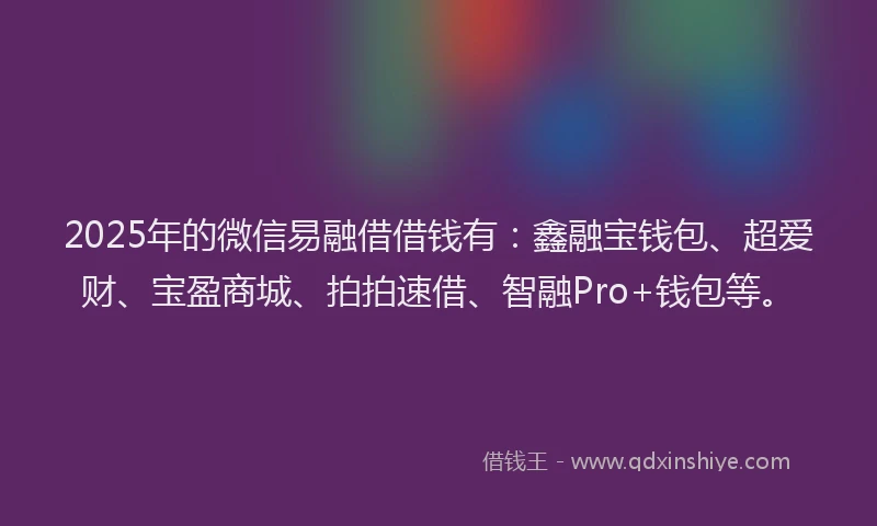 2025年的微信易融借借钱有：鑫融宝钱包、超爱财、宝盈商城、拍拍速借、智融Pro+钱包等。