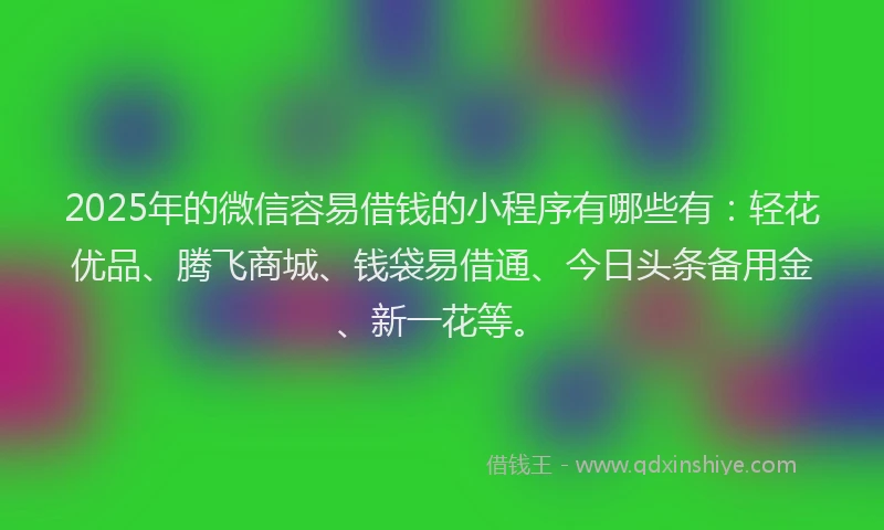 2025年的微信容易借钱的小程序有哪些有：轻花优品、腾飞商城、钱袋易借通、今日头条备用金、新一花等。