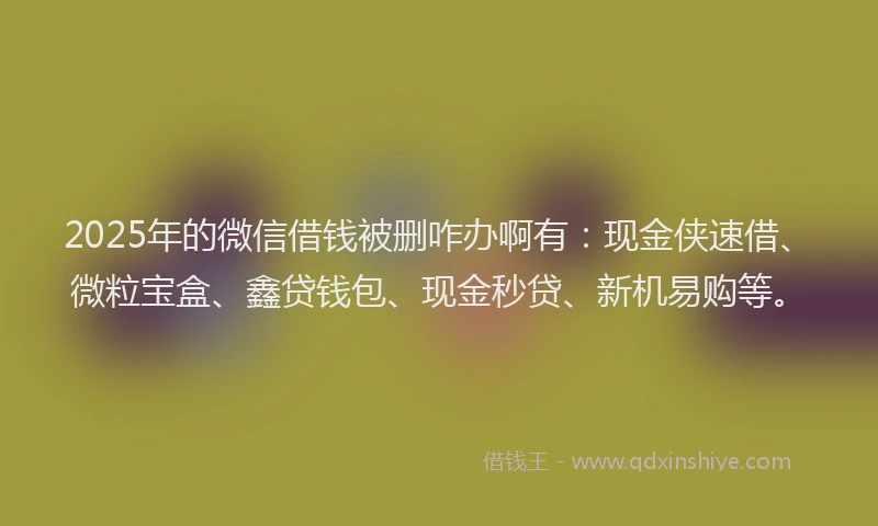 2025年的微信借钱被删咋办啊有：现金侠速借、微粒宝盒、鑫贷钱包、现金秒贷、新机易购等。