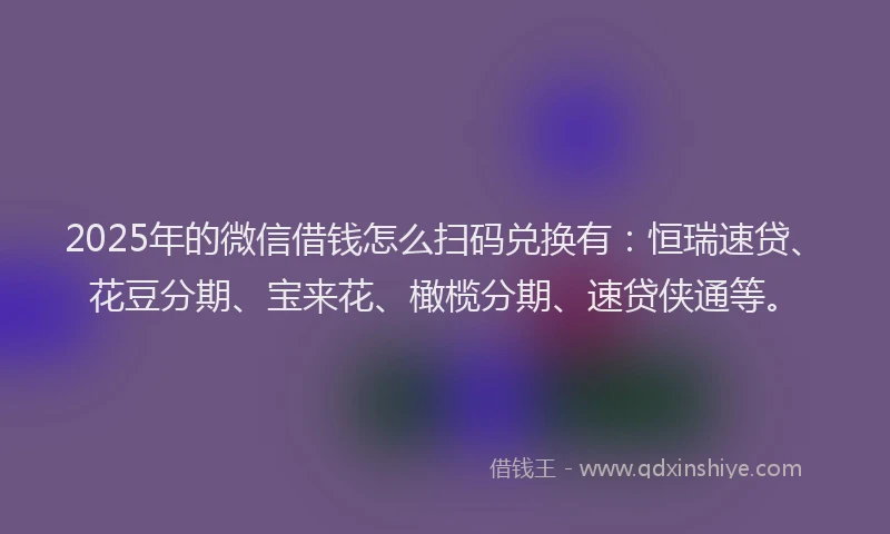 2025年的微信借钱怎么扫码兑换有：恒瑞速贷、花豆分期、宝来花、橄榄分期、速贷侠通等。