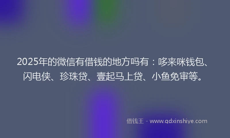 2025年的微信有借钱的地方吗有：哆来咪钱包、闪电侠、珍珠贷、壹起马上贷、小鱼免审等。
