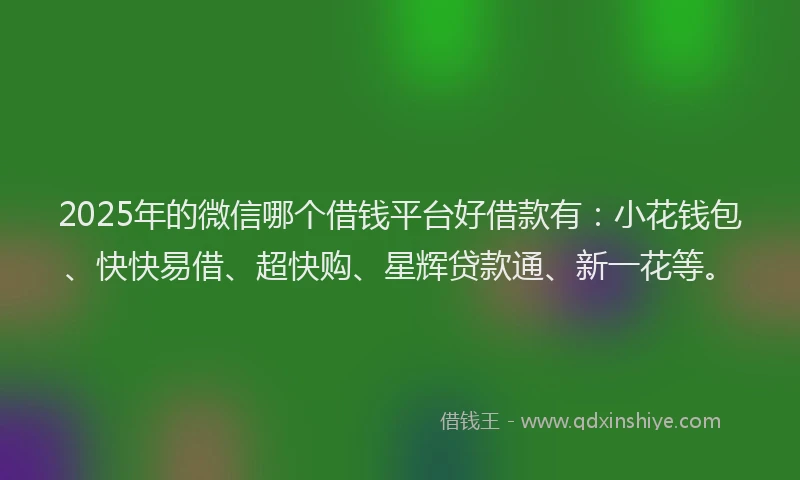 2025年的微信哪个借钱平台好借款有：小花钱包、快快易借、超快购、星辉贷款通、新一花等。