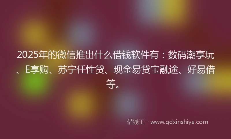 2025年的微信推出什么借钱软件有：数码潮享玩、E享购、苏宁任性贷、现金易贷宝融途、好易借等。