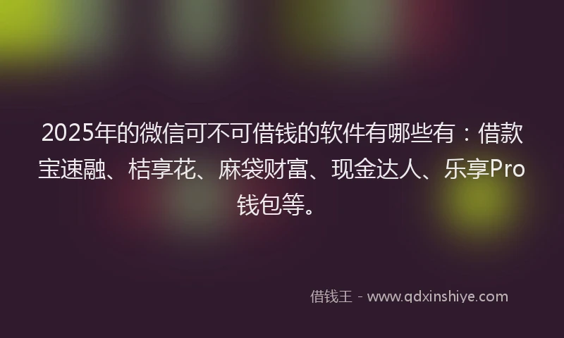 2025年的微信可不可借钱的软件有哪些有：借款宝速融、桔享花、麻袋财富、现金达人、乐享Pro钱包等。