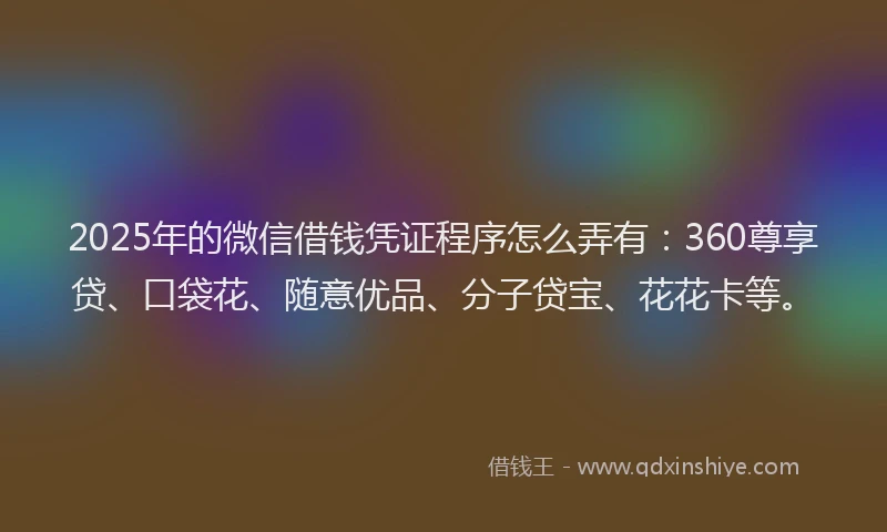 2025年的微信借钱凭证程序怎么弄有：360尊享贷、口袋花、随意优品、分子贷宝、花花卡等。