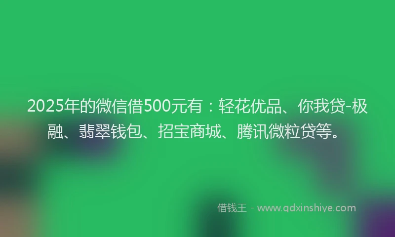 2025年的微信借500元有：轻花优品、你我贷-极融、翡翠钱包、招宝商城、腾讯微粒贷等。