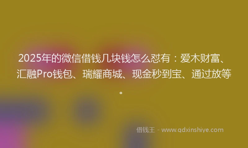 2025年的微信借钱几块钱怎么怼有：爱木财富、汇融Pro钱包、瑞耀商城、现金秒到宝、通过放等。
