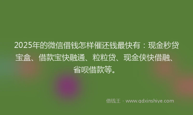 2025年的微信借钱怎样催还钱最快有：现金秒贷宝盒、借款宝快融通、粒粒贷、现金侠快借融、省呗借款等。