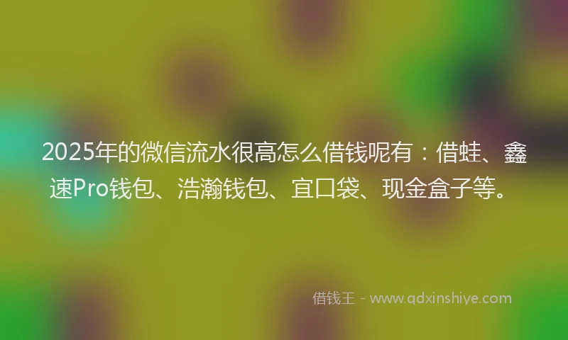 2025年的微信流水很高怎么借钱呢有：借蛙、鑫速Pro钱包、浩瀚钱包、宜口袋、现金盒子等。