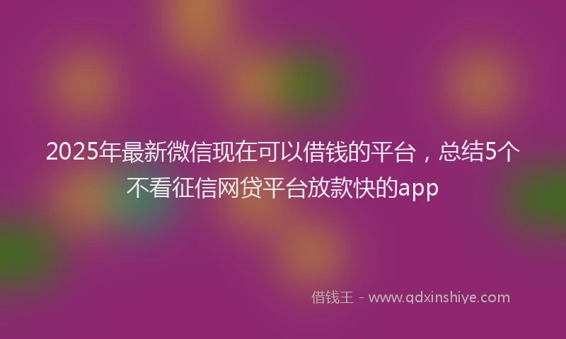 2025年最新微信现在可以借钱的平台，总结5个不看征信网贷平台放款快的app