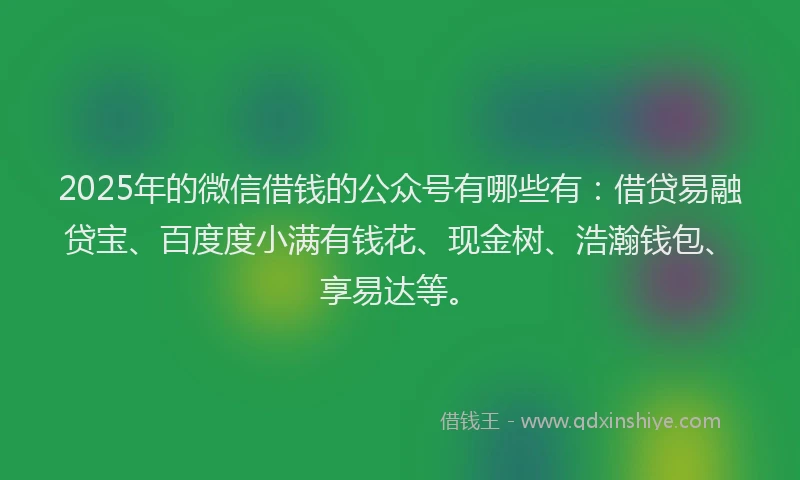 2025年的微信借钱的公众号有哪些有：借贷易融贷宝、百度度小满有钱花、现金树、浩瀚钱包、享易达等。