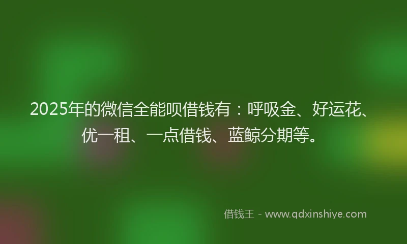 2025年的微信全能呗借钱有：呼吸金、好运花、优一租、一点借钱、蓝鲸分期等。