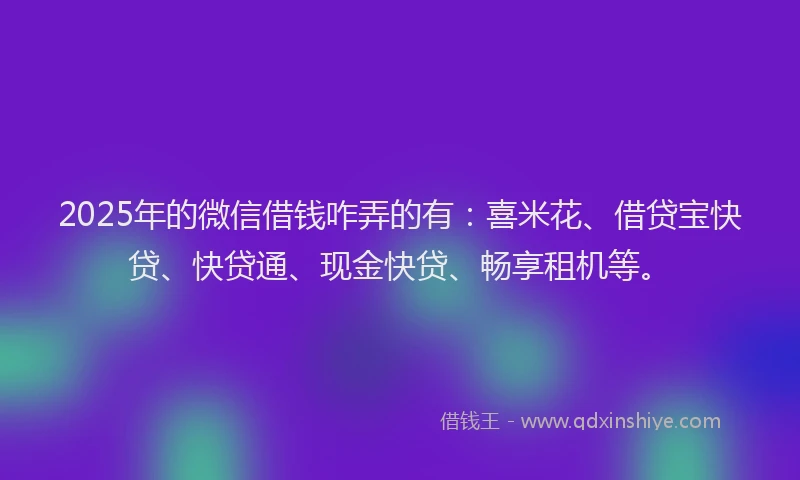 2025年的微信借钱咋弄的有：喜米花、借贷宝快贷、快贷通、现金快贷、畅享租机等。