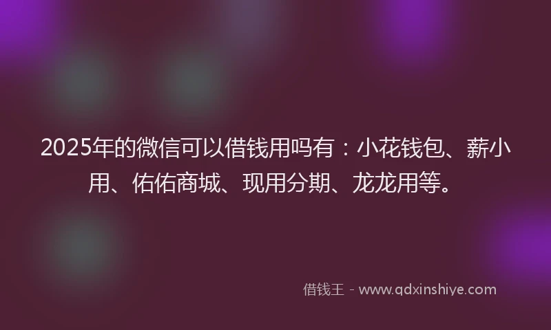 2025年的微信可以借钱用吗有：小花钱包、薪小用、佑佑商城、现用分期、龙龙用等。
