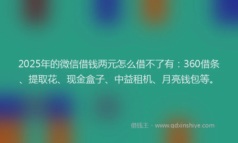 2025年的微信借钱两元怎么借不了有：360借条、提取花、现金盒子、中益租机、月亮钱包等。
