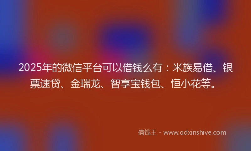 2025年的微信平台可以借钱么有：米族易借、银票速贷、金瑞龙、智享宝钱包、恒小花等。