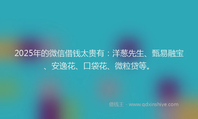 2025年的微信借钱太贵有：洋葱先生、甄易融宝、安逸花、口袋花、微粒贷等。