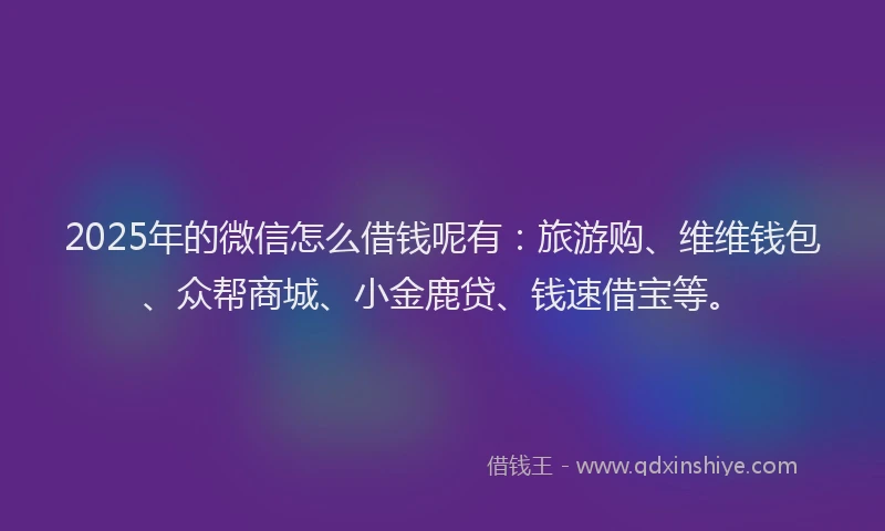 2025年的微信怎么借钱呢有：旅游购、维维钱包、众帮商城、小金鹿贷、钱速借宝等。