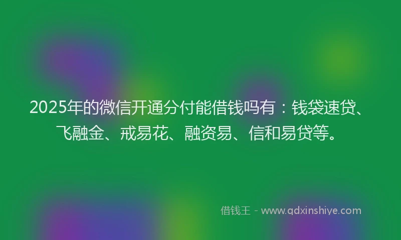 2025年的微信开通分付能借钱吗有：钱袋速贷、飞融金、戒易花、融资易、信和易贷等。