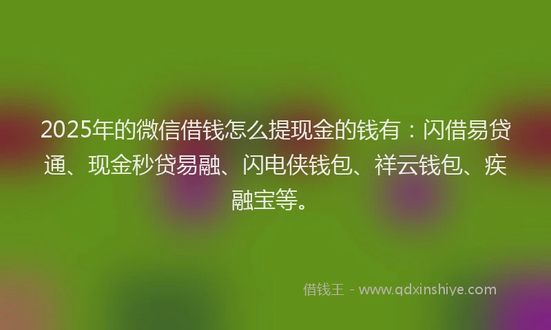 2025年的微信借钱怎么提现金的钱有：闪借易贷通、现金秒贷易融、闪电侠钱包、祥云钱包、疾融宝等。