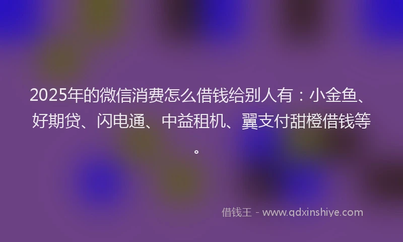 2025年的微信消费怎么借钱给别人有：小金鱼、好期贷、闪电通、中益租机、翼支付甜橙借钱等。