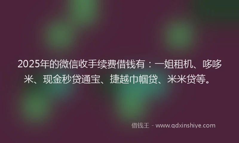 2025年的微信收手续费借钱有：一姐租机、哆哆米、现金秒贷通宝、捷越巾帼贷、米米贷等。