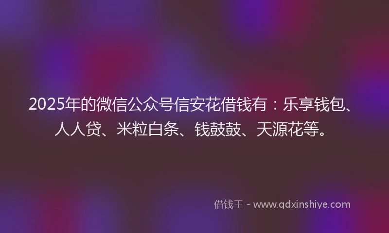 2025年的微信公众号信安花借钱有：乐享钱包、人人贷、米粒白条、钱鼓鼓、天源花等。