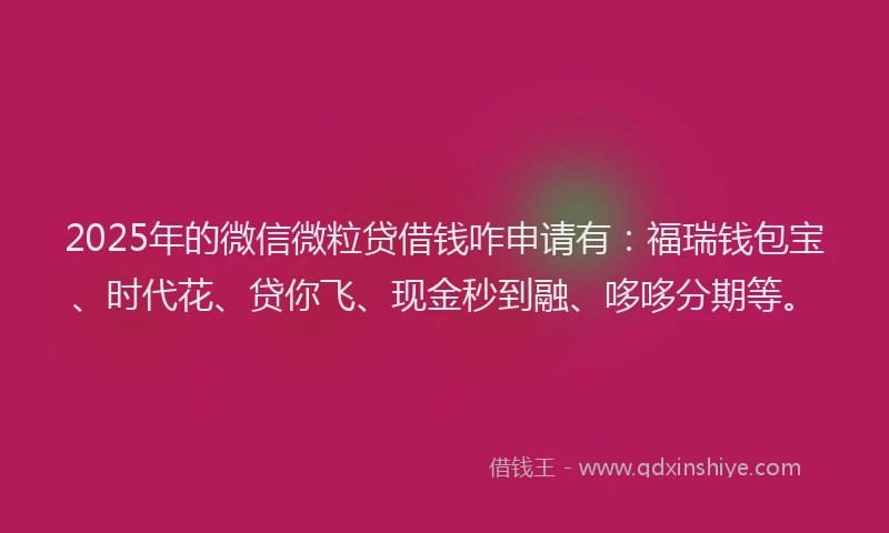 2025年的微信微粒贷借钱咋申请有：福瑞钱包宝、时代花、贷你飞、现金秒到融、哆哆分期等。