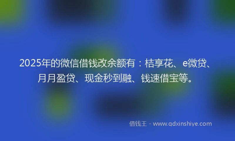2025年的微信借钱改余额有：桔享花、e微贷、月月盈贷、现金秒到融、钱速借宝等。