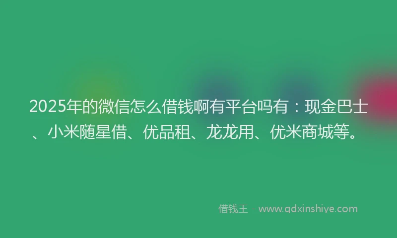 2025年的微信怎么借钱啊有平台吗有：现金巴士、小米随星借、优品租、龙龙用、优米商城等。