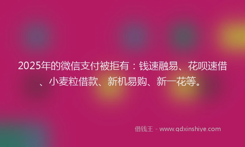 2025年的微信支付被拒有：钱速融易、花呗速借、小麦粒借款、新机易购、新一花等。